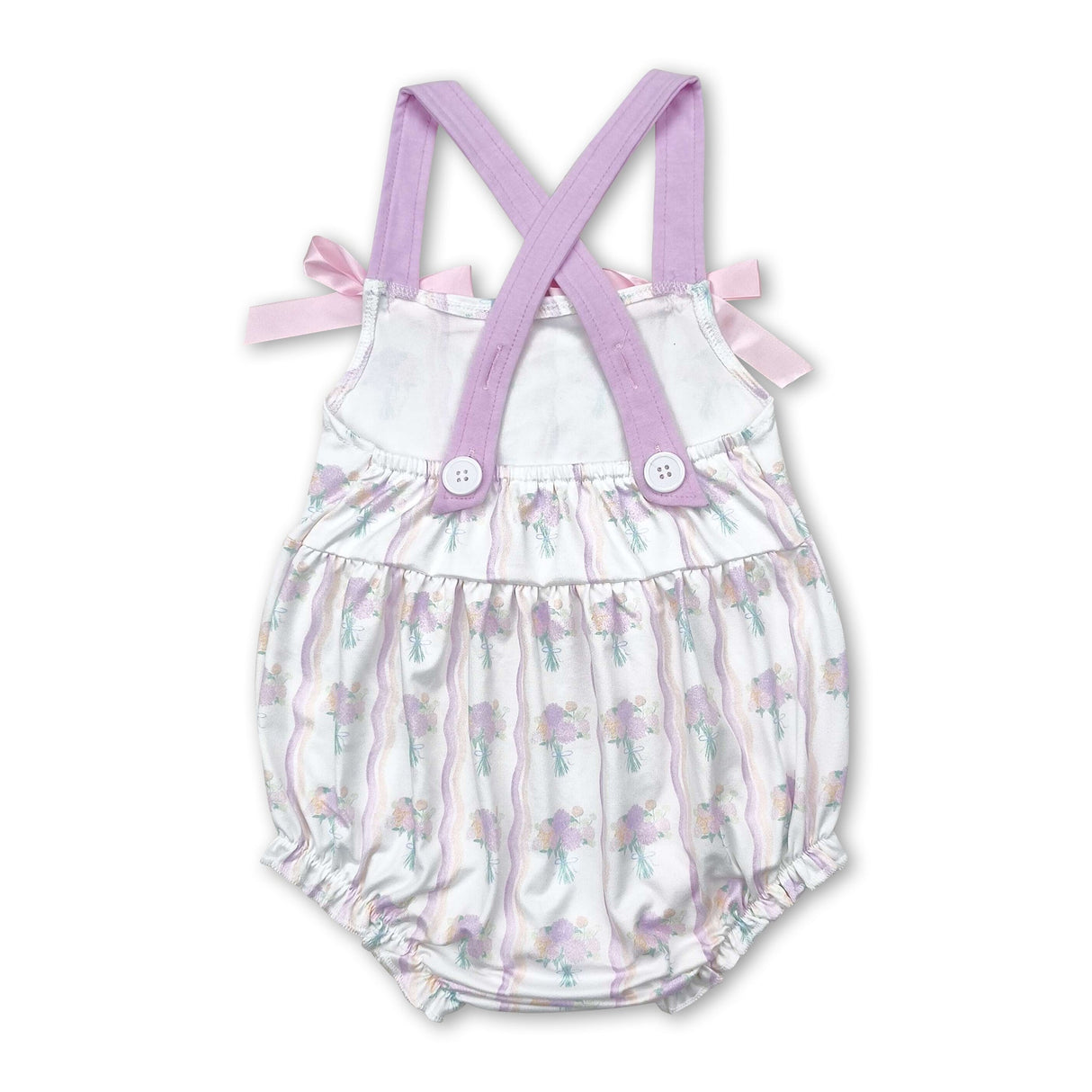 Straps bow stripe floral baby girls summer romper