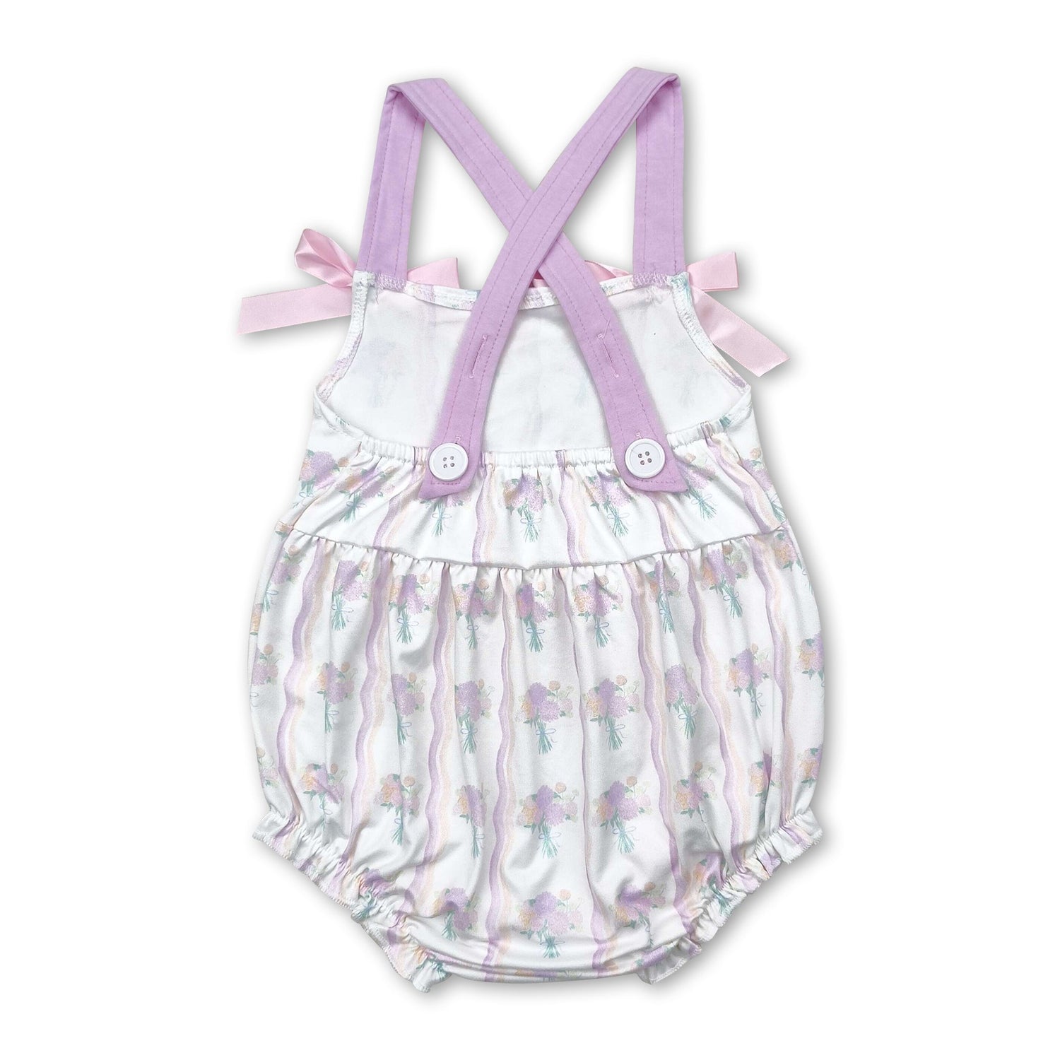 Straps bow stripe floral baby girls summer romper