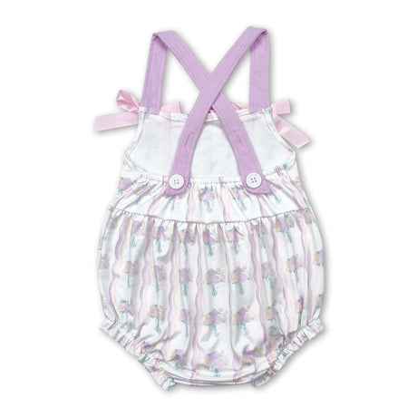 Straps bow stripe floral baby girls summer romper