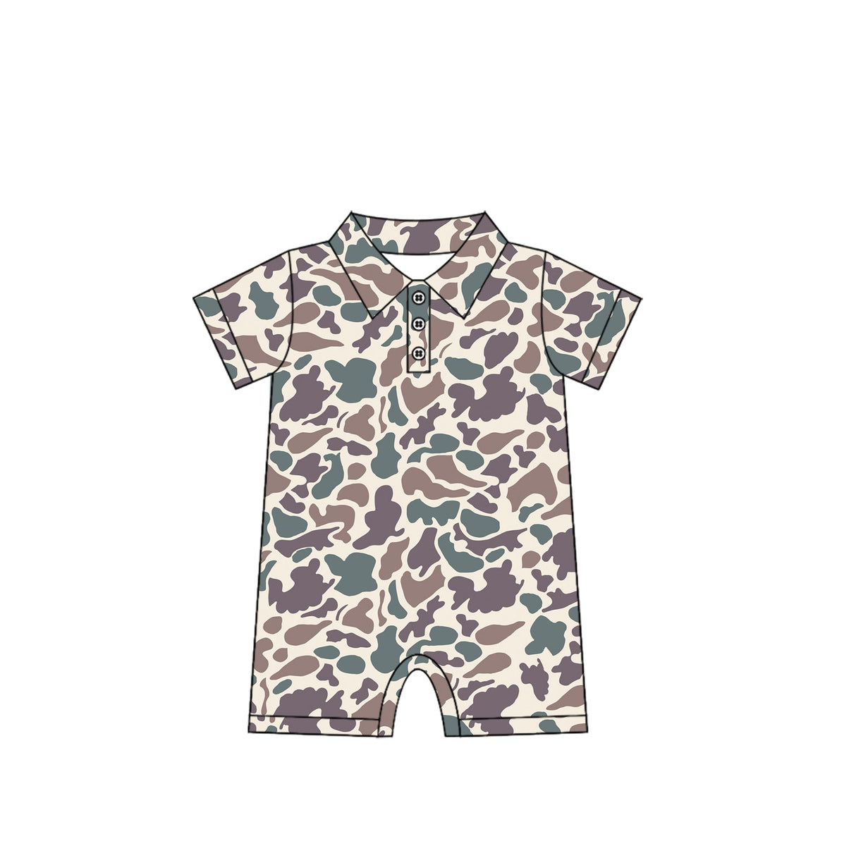 Short sleeves green purple camo baby boys polo romper