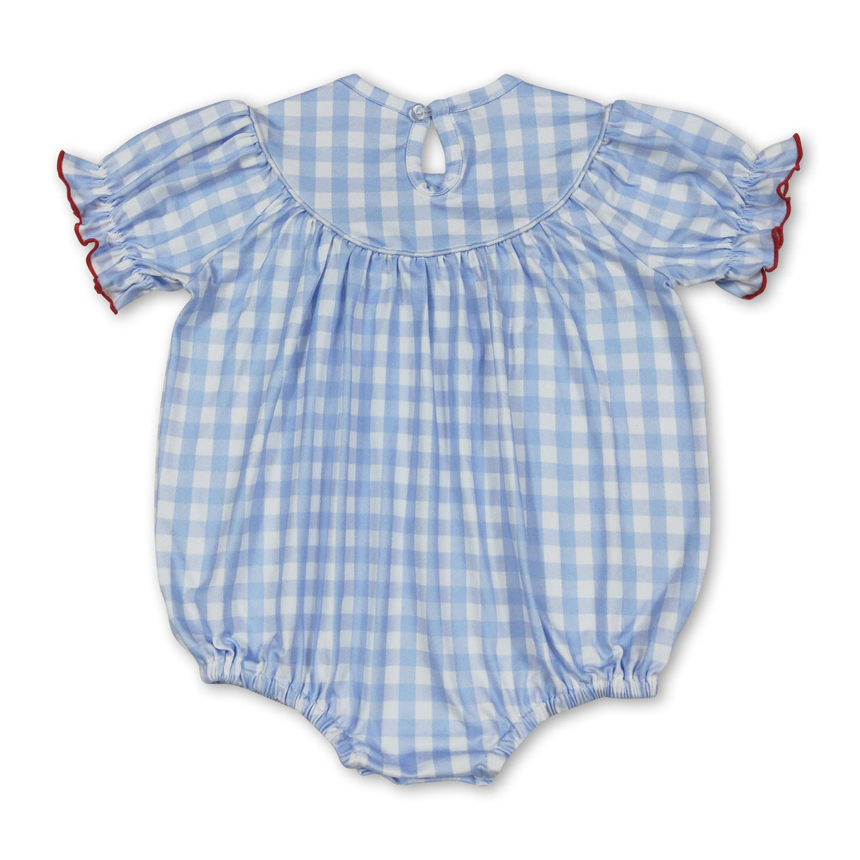 Short sleeves blue plaid cow pig chicken baby girls romper