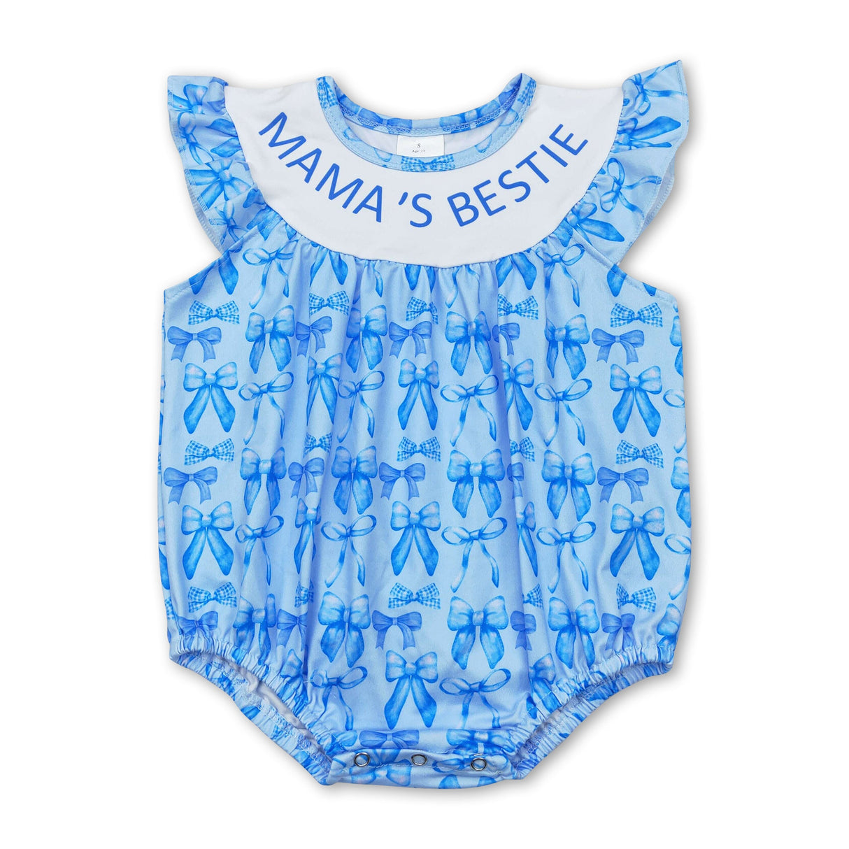 Mamas bestie light blue bow baby girls summer romper
