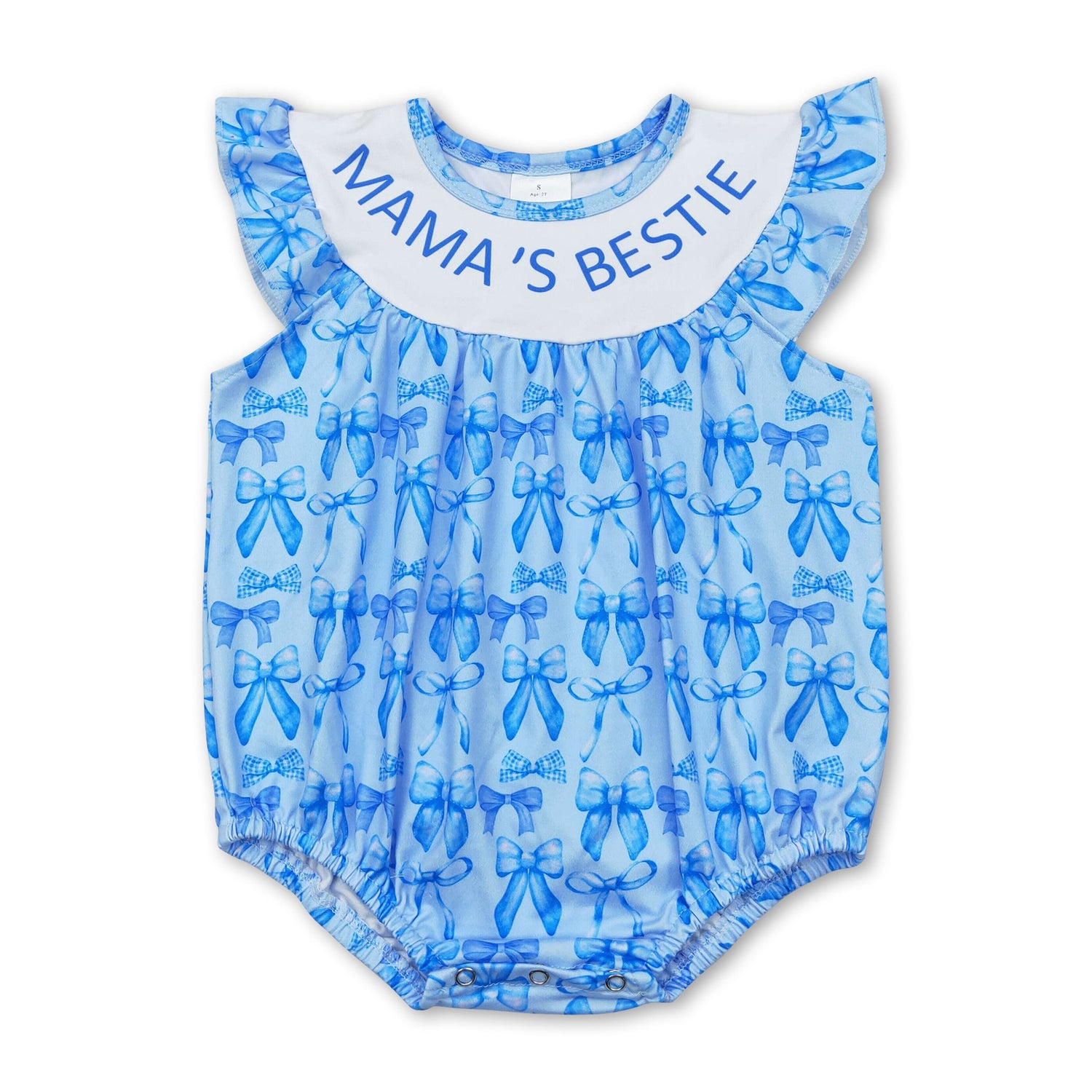 Mamas bestie light blue bow baby girls summer romper