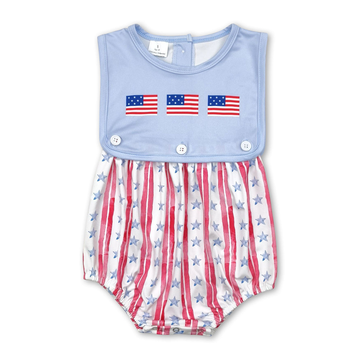 Sleeveless flag stars baby boy 4th of july romper