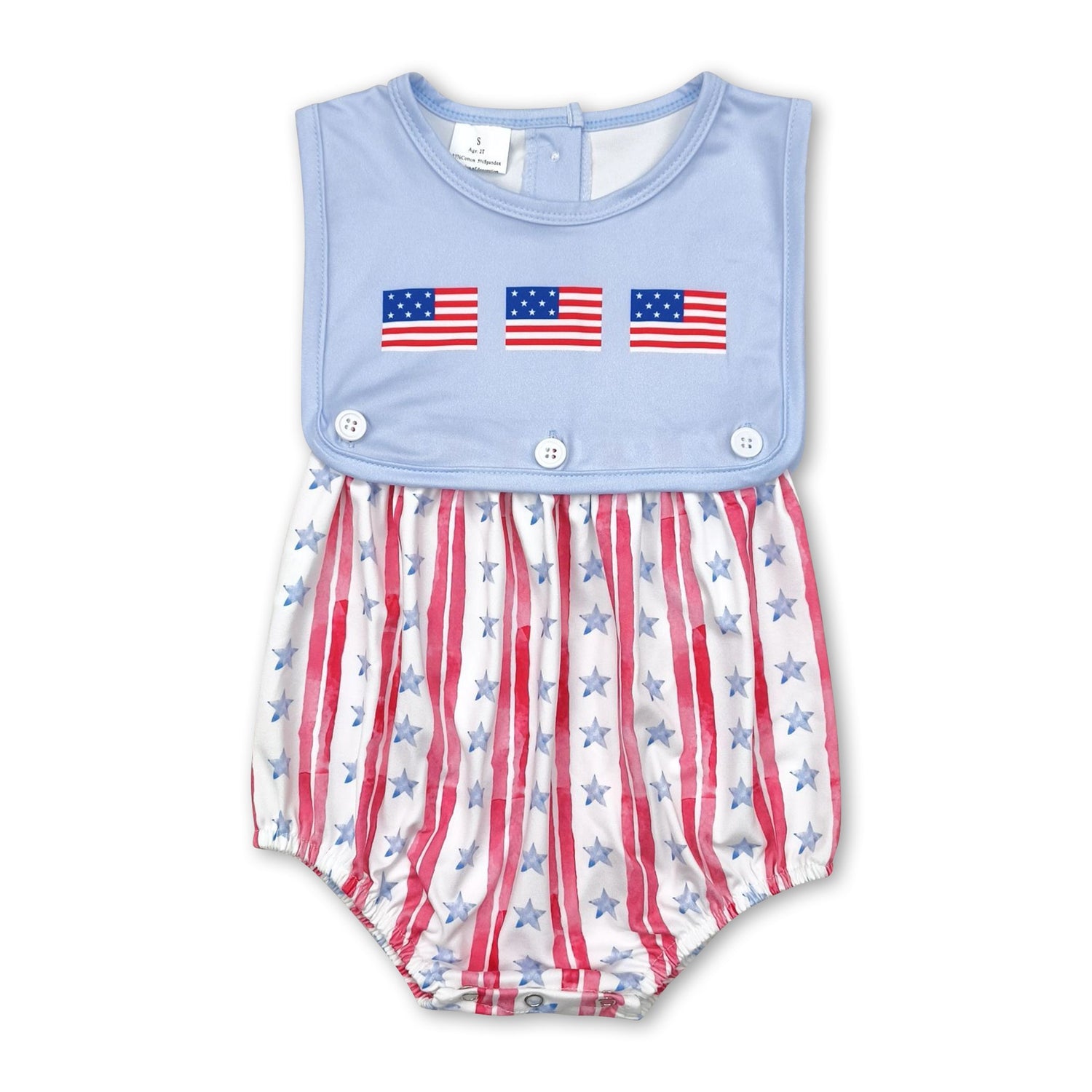 Sleeveless flag stars baby boy 4th of july romper