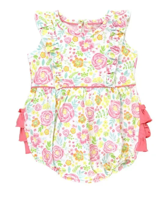 Sleeveless ruffle floral baby girls summer romper