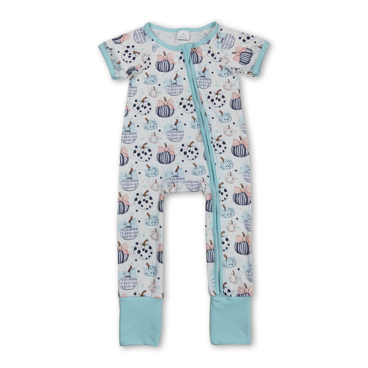 Short sleeves pumpkin bow baby girls zipper romper