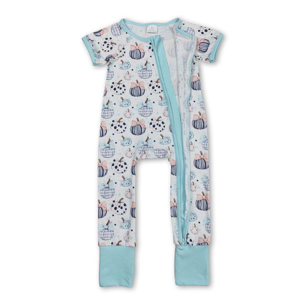 Short sleeves pumpkin bow baby girls zipper romper