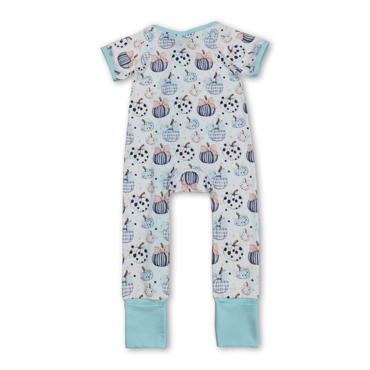 Short sleeves pumpkin bow baby girls zipper romper
