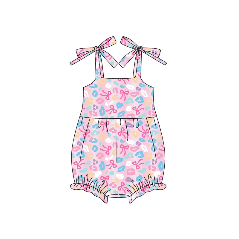 Straps leopard bow baby girls summer romper