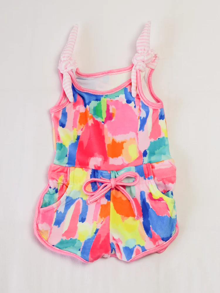 Sleeveless bow tie dye pockets kids girls jumpsuit