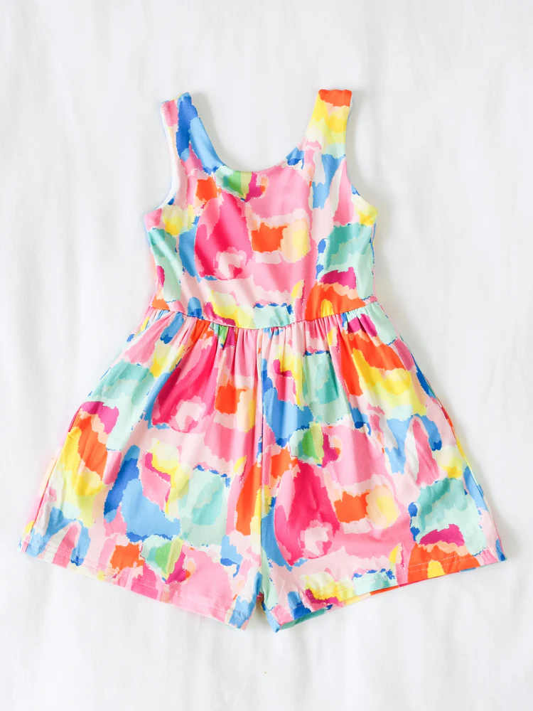 Sleeveless bow tie dye kids girls summer jumpsuit