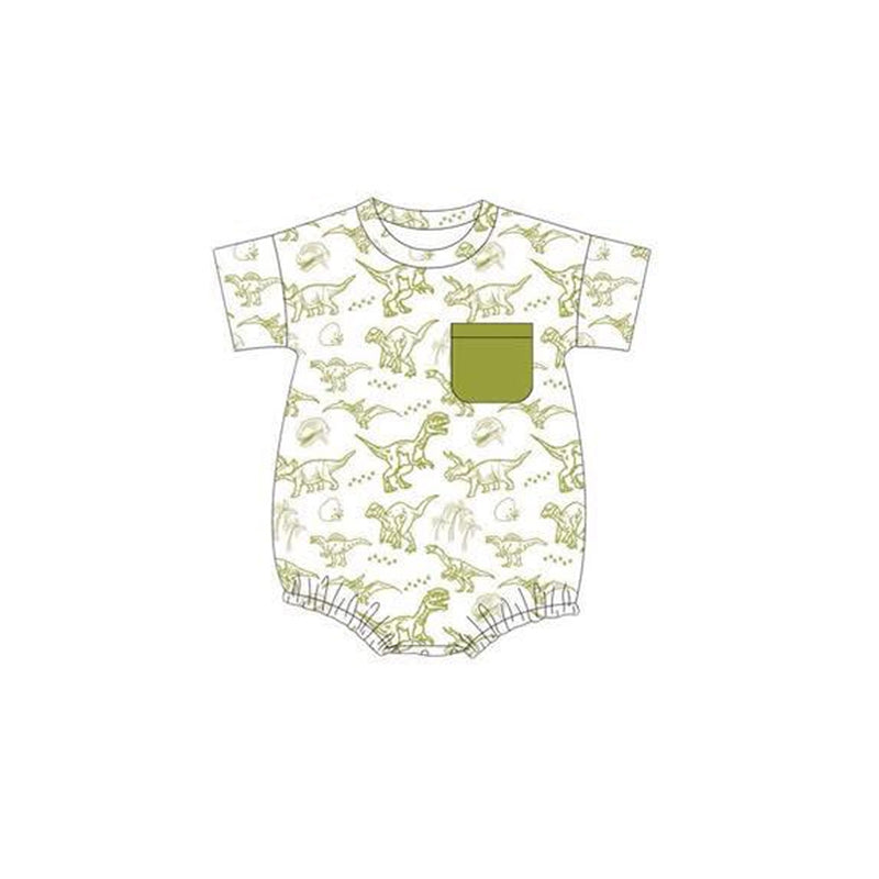 Short sleeves pocket dinosaur baby boy romper