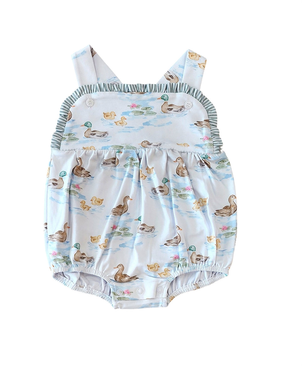Straps stripe ruffle duck baby girls summer romper