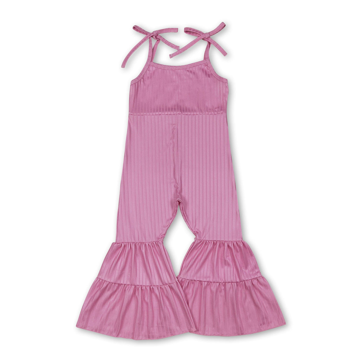 Pink straps patchwork ruffle kids girls jumpsuit