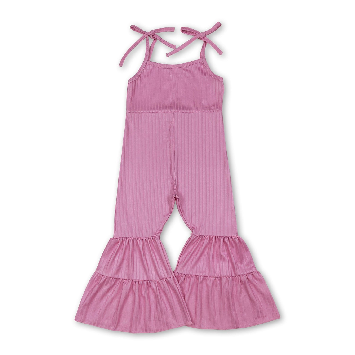 Pink straps patchwork ruffle kids girls jumpsuit