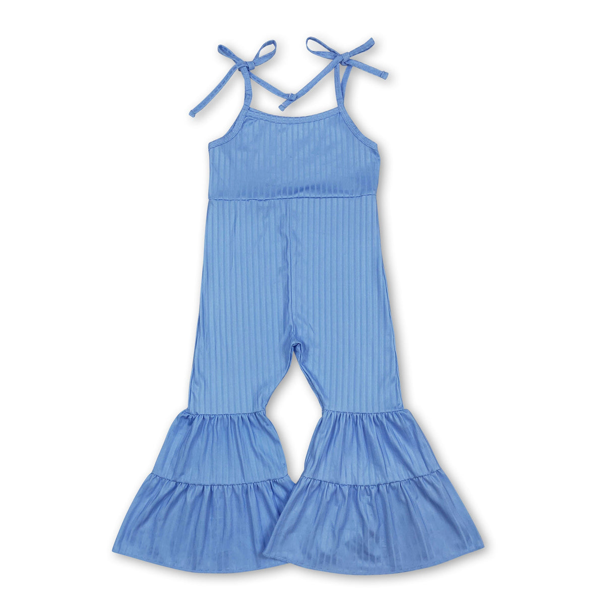 Light blue straps patchwork ruffle kids girls jumpsuit