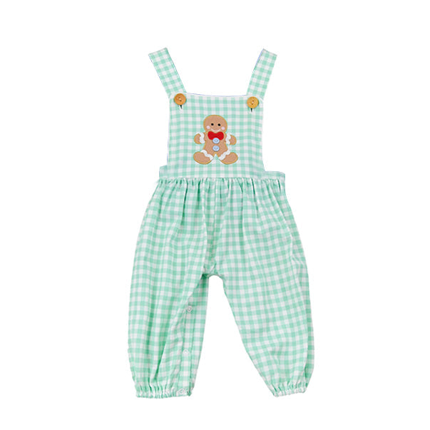Green plaid gingerbread kids boys Christmas jumpsuit