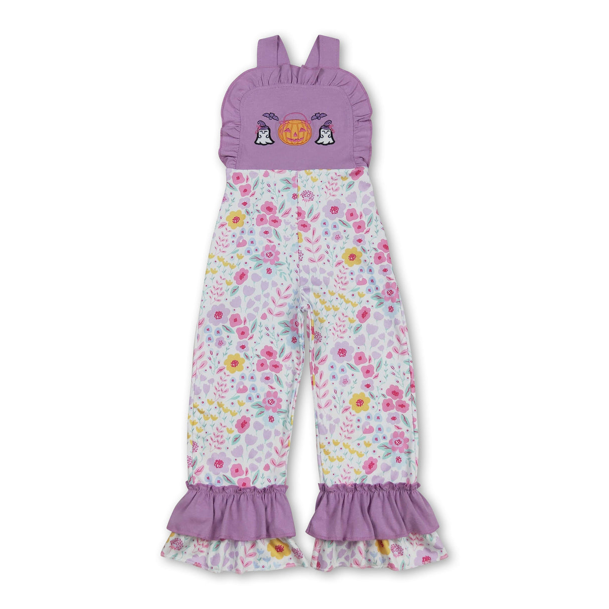 Lavender ruffle straps pumpkin ghost girls Halloween jumpsuit