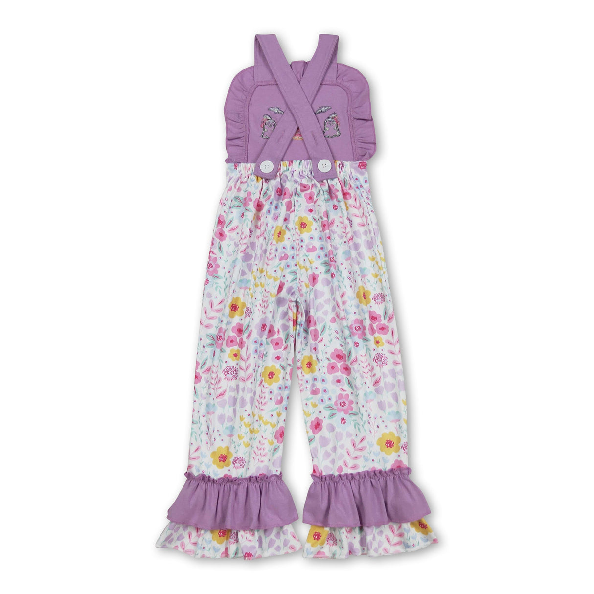 Lavender ruffle straps pumpkin ghost girls Halloween jumpsuit