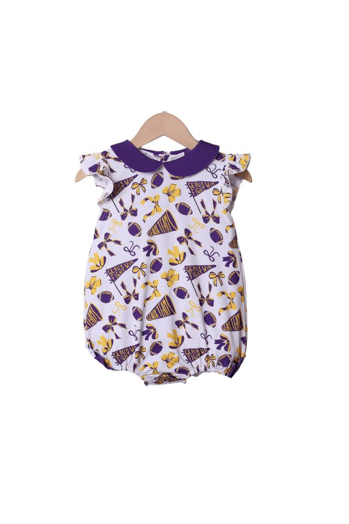 Flutter sleeves football purple bow baby girls team romper