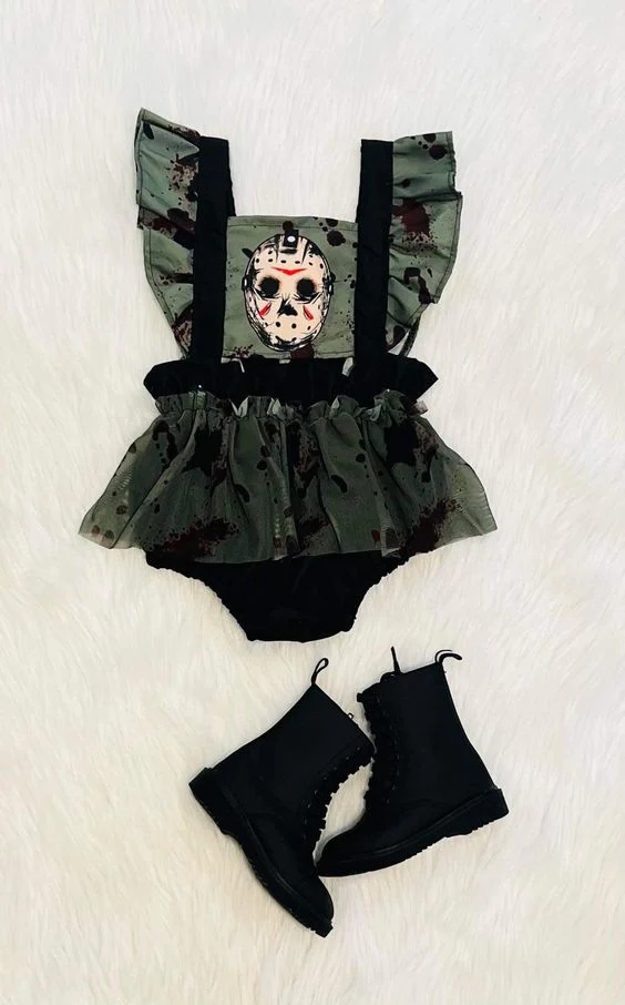 Flutter sleeves black baby girls Halloween romper