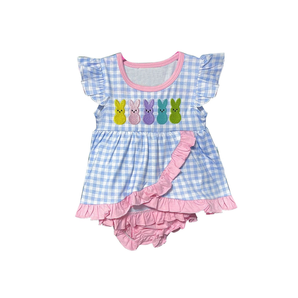Flutter sleeves plaid bunny tunic bummies girls Easter set