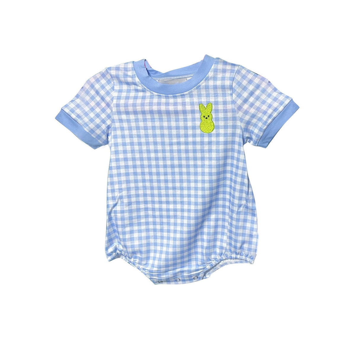Blue plaid short sleeves bunny baby boy Easter romper