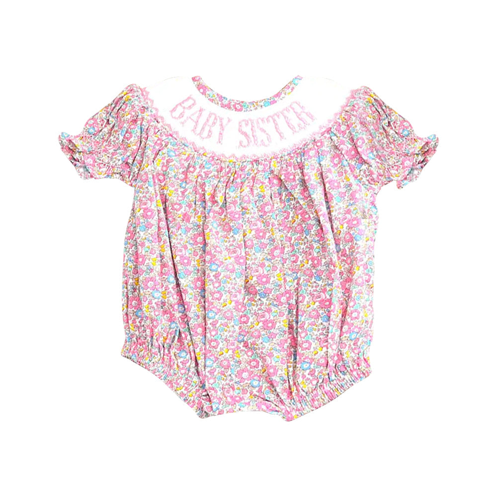 small flowers big sister smock baby girl romper