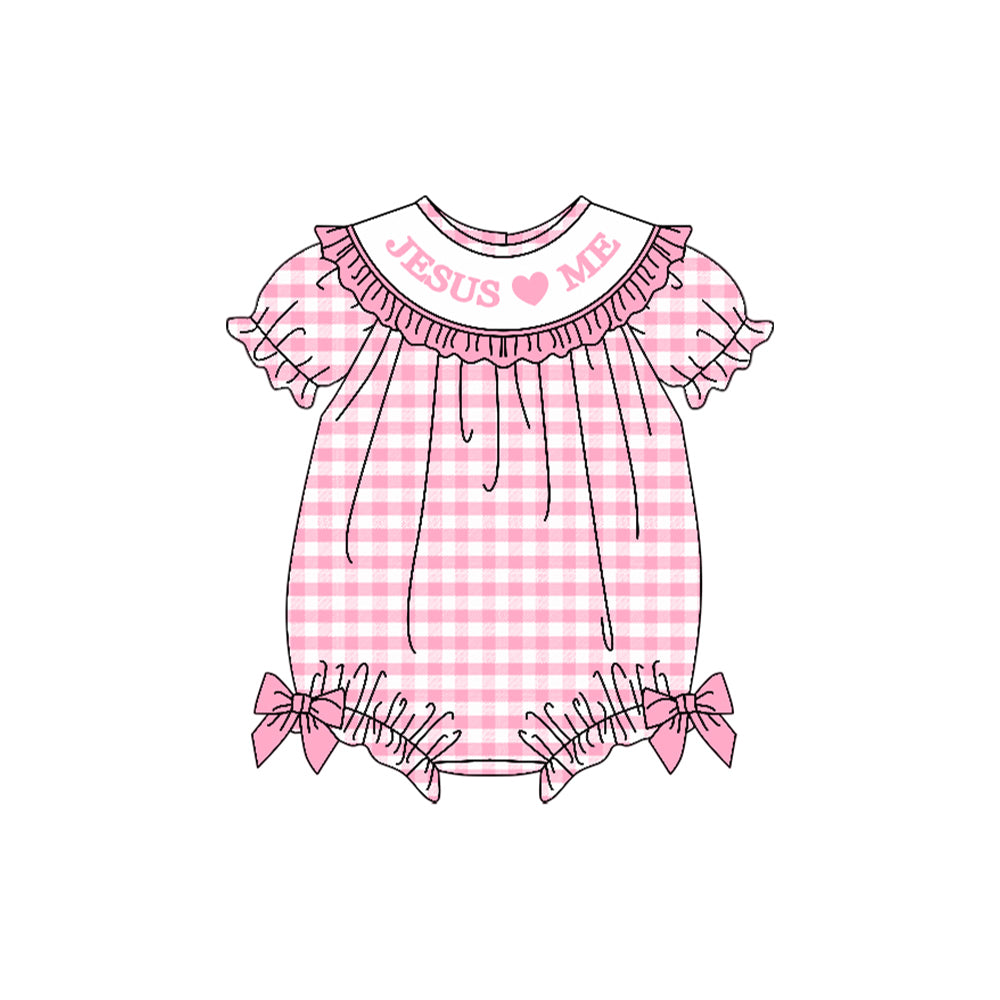 pink jesus love me baby short sleeve romper