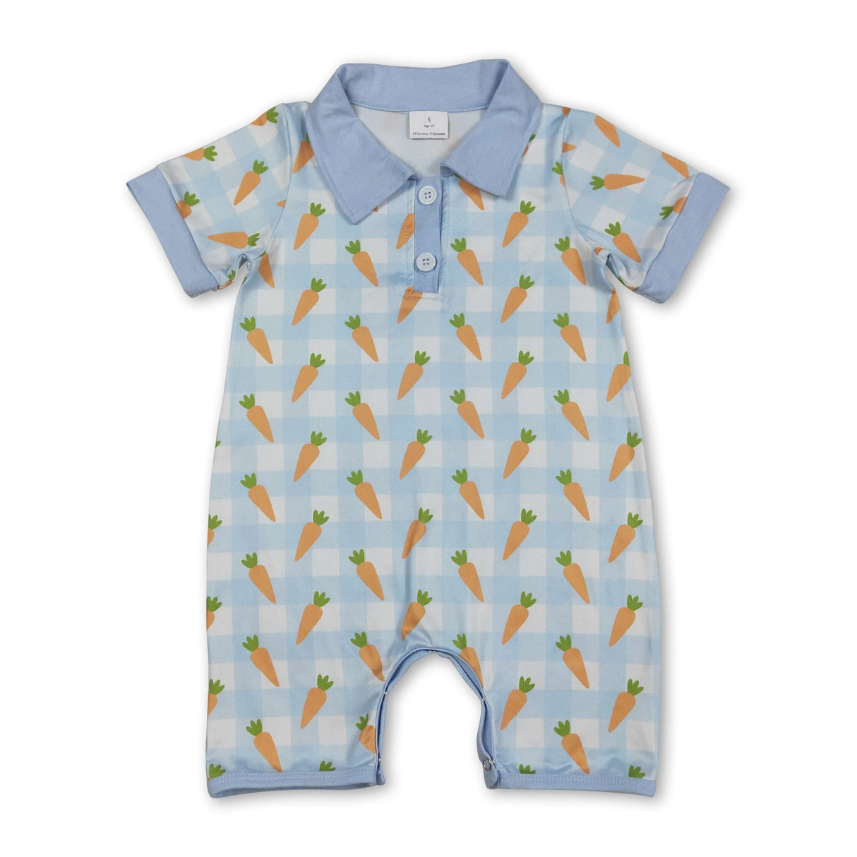 Short sleeves blue plaid carrot Easter romper