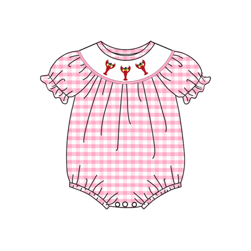 short sleeves pink bows red crab girl romper