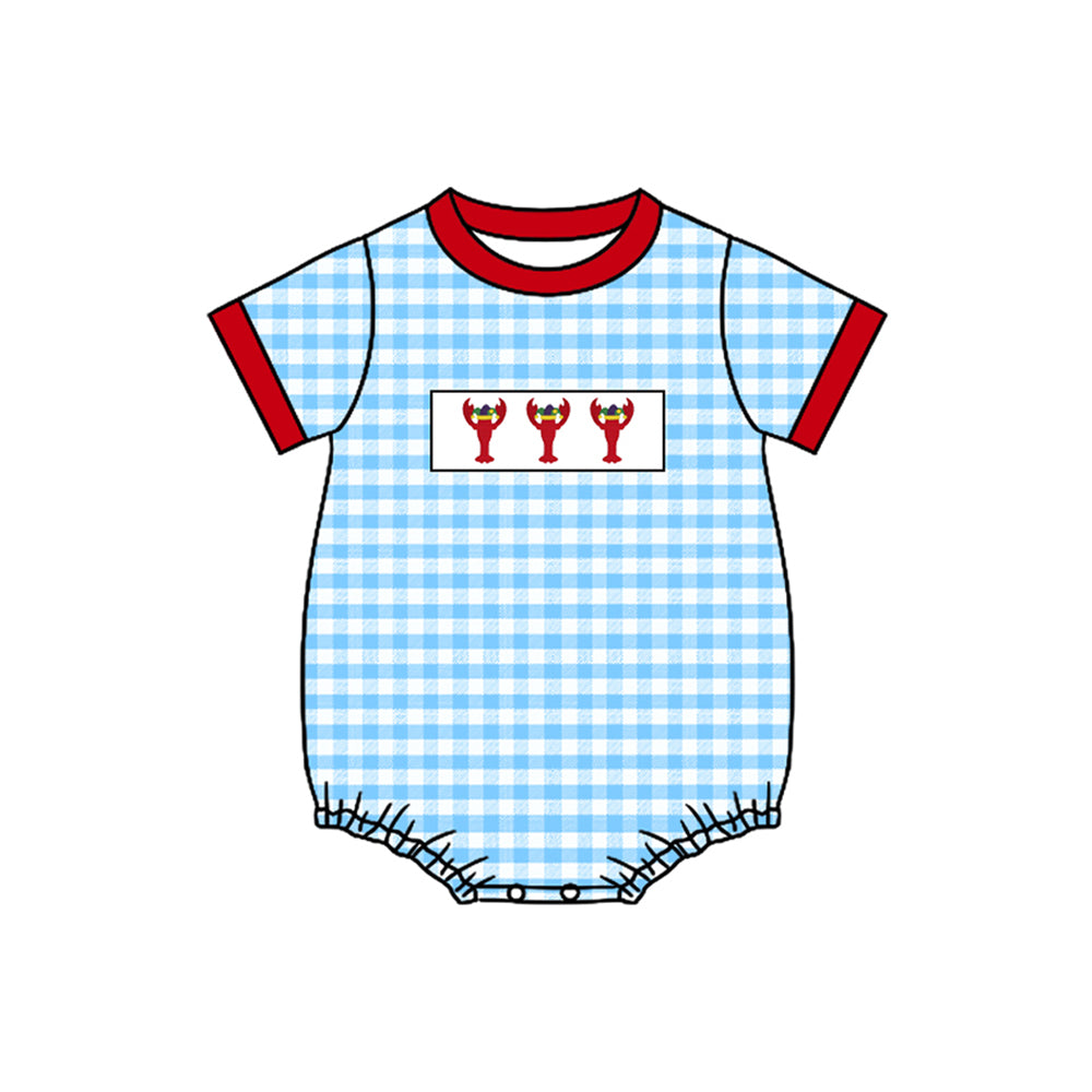 short sleeves blue bows red crab boy romper