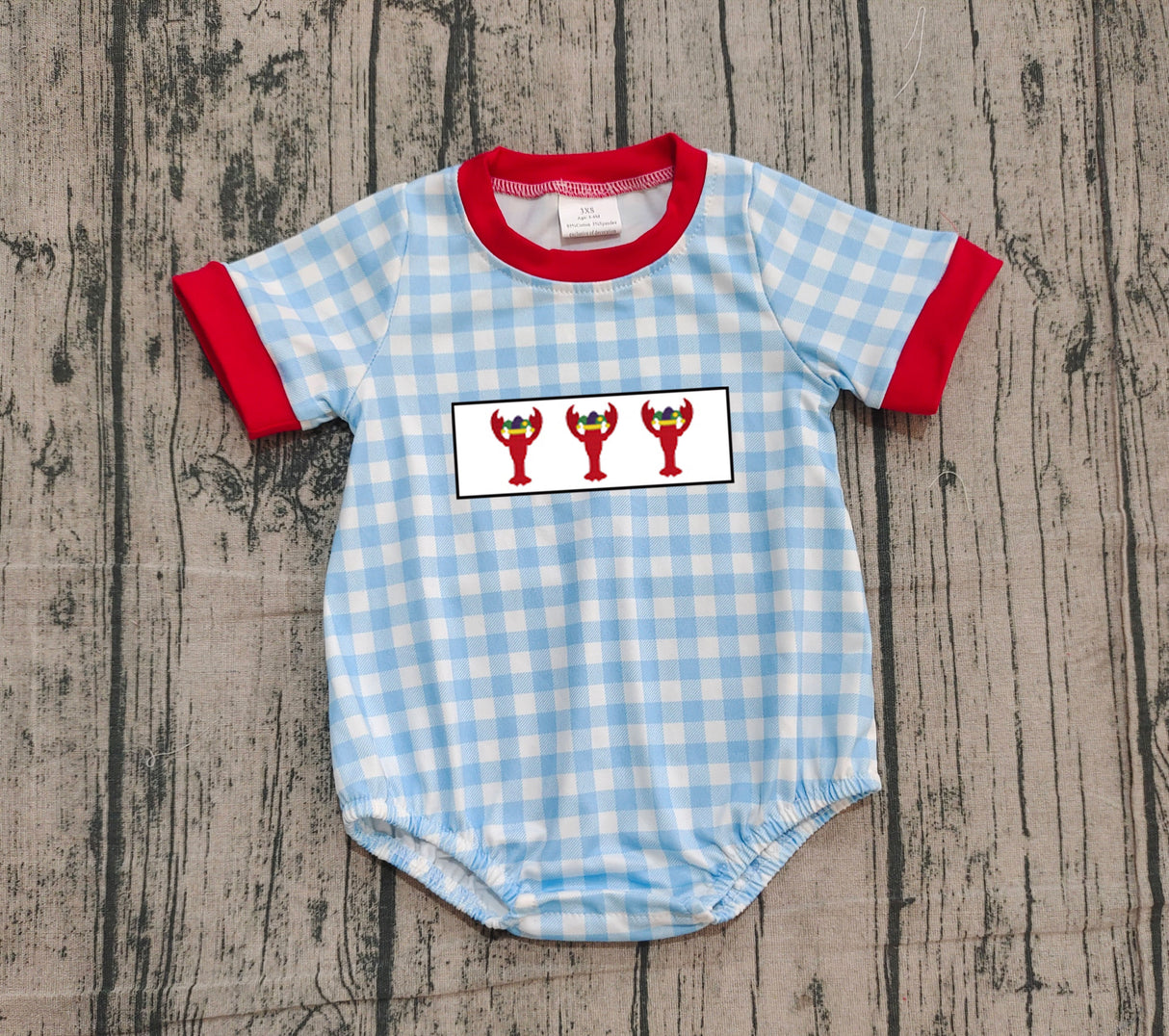 short sleeves blue bows red crab boy romper
