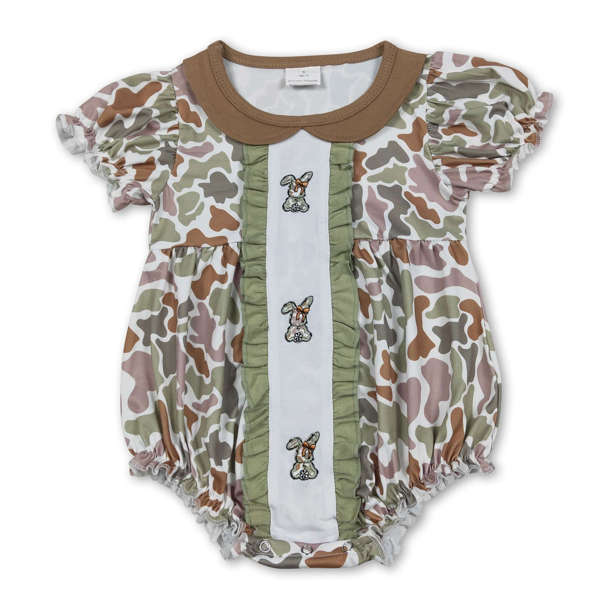 Short sleeves camo rabbit embroidery girl Easter romper
