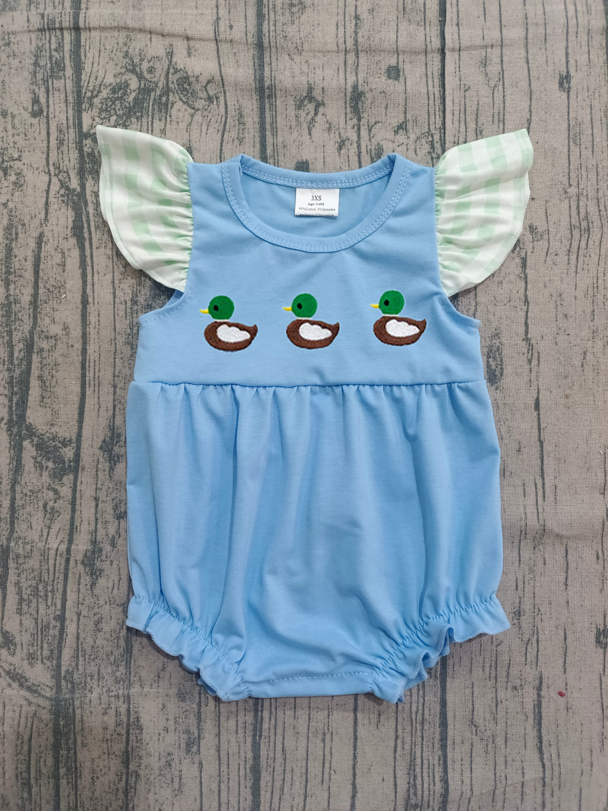 blue duck embroidery baby girl romper