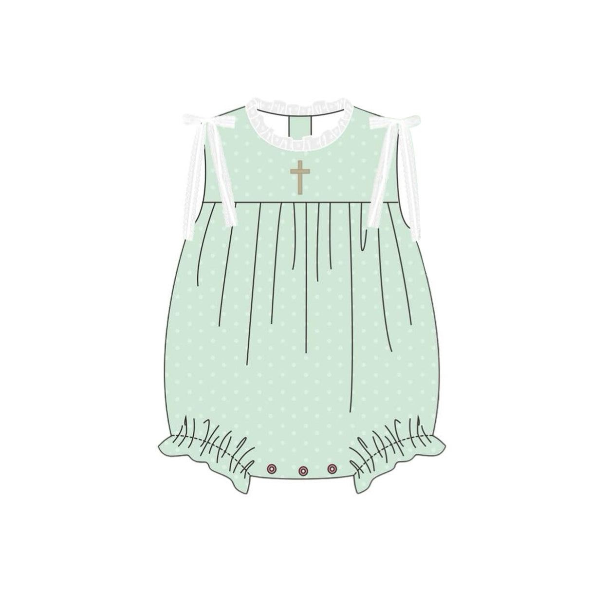 green polka cross embroidery baby girl short romper