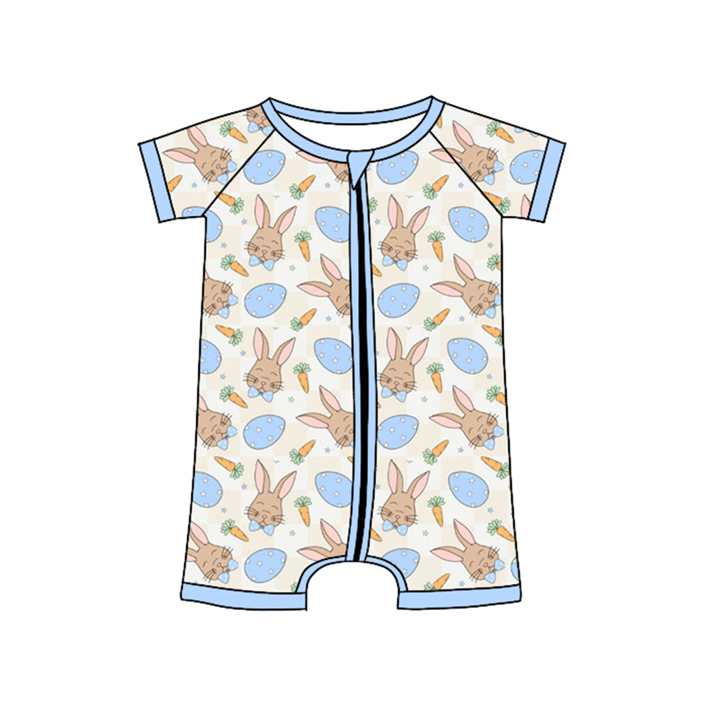 blue easter rabbit baby short boy romper