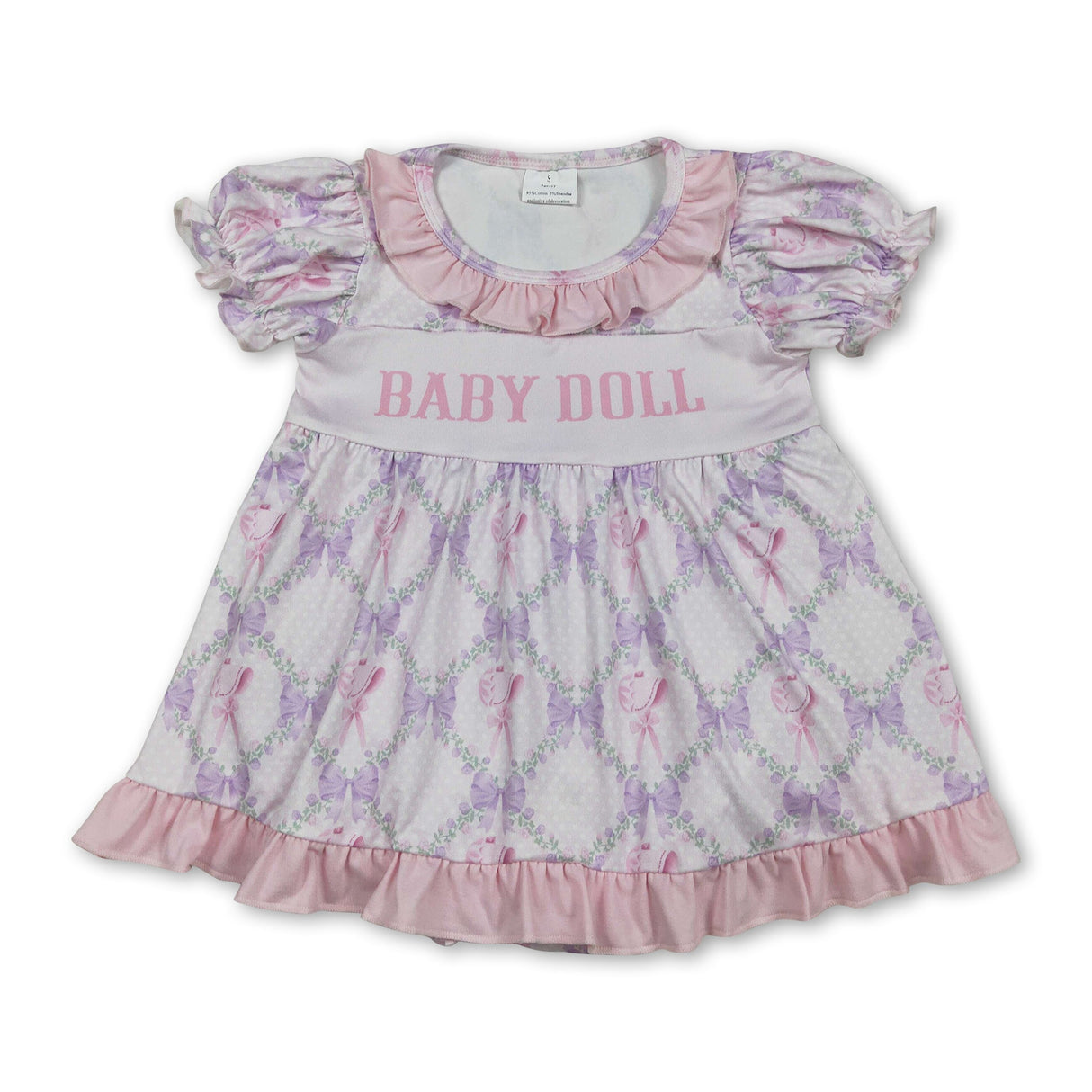 Short sleeves baby doll lavender bow girls romper