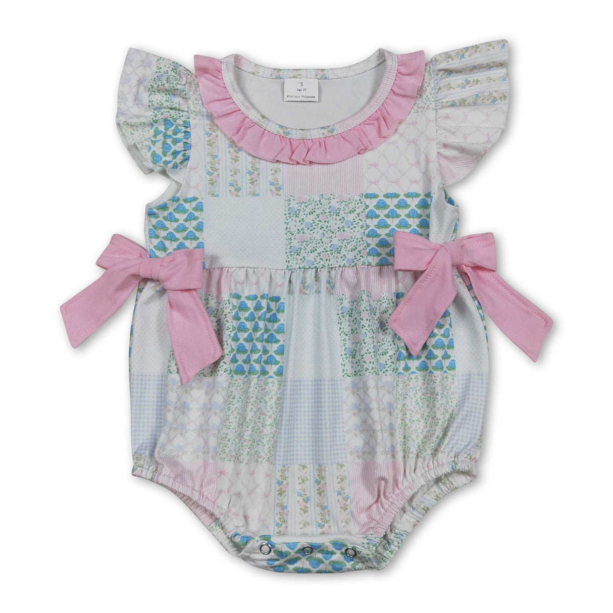 Flutter sleeves pink bow floral baby girls romper