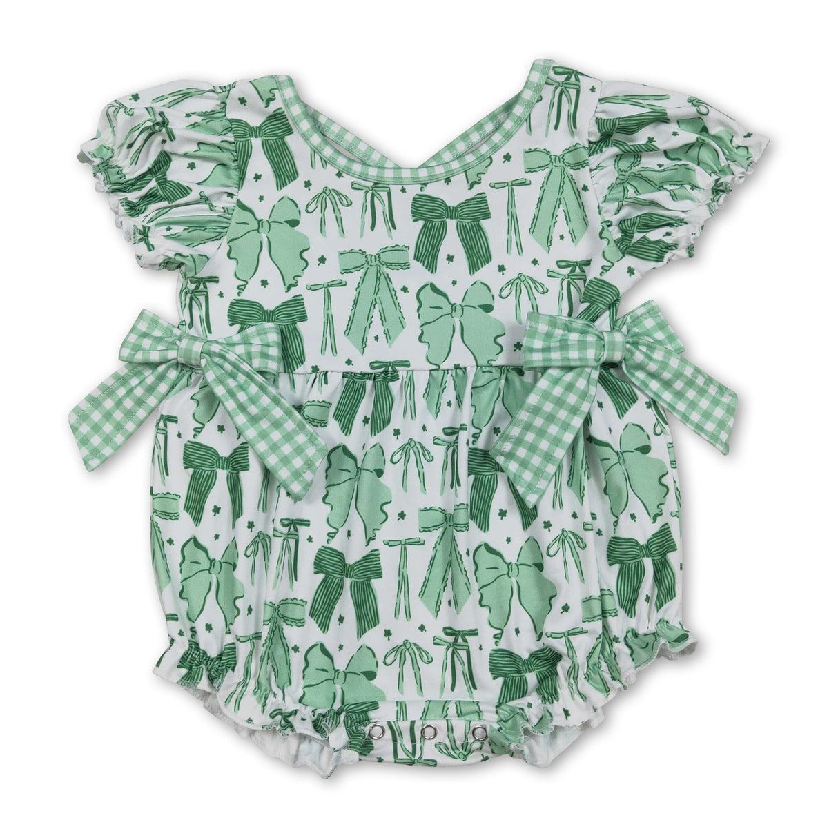 Short sleeves green bow girls St Patrick's romper
