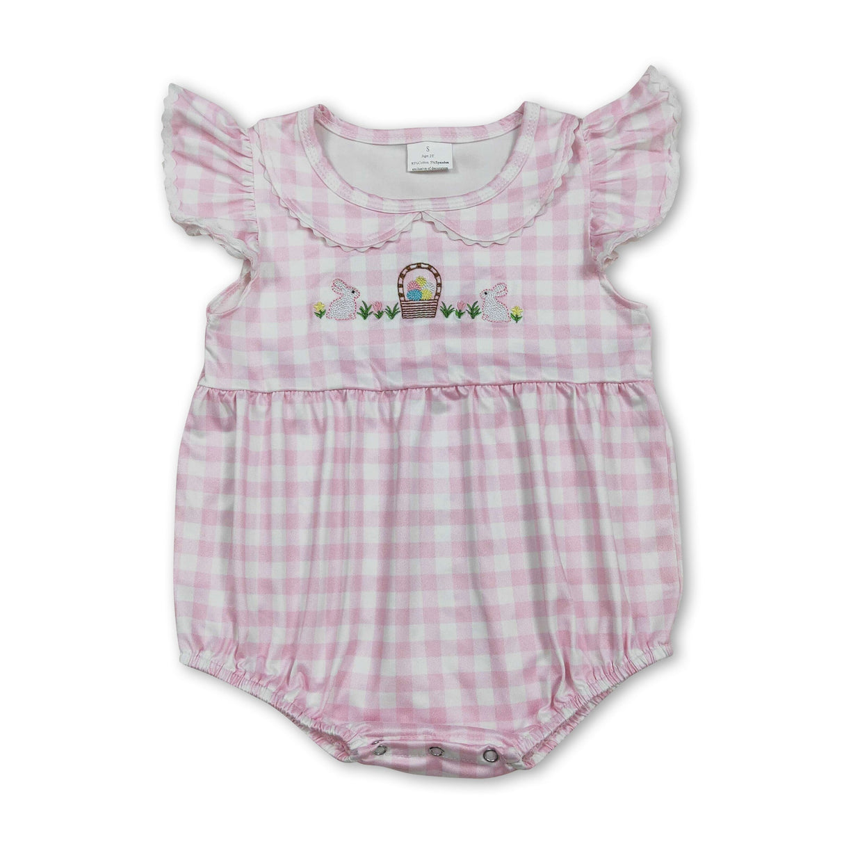 Pink plaid flutter sleeves rabbit baby girls Easter romper