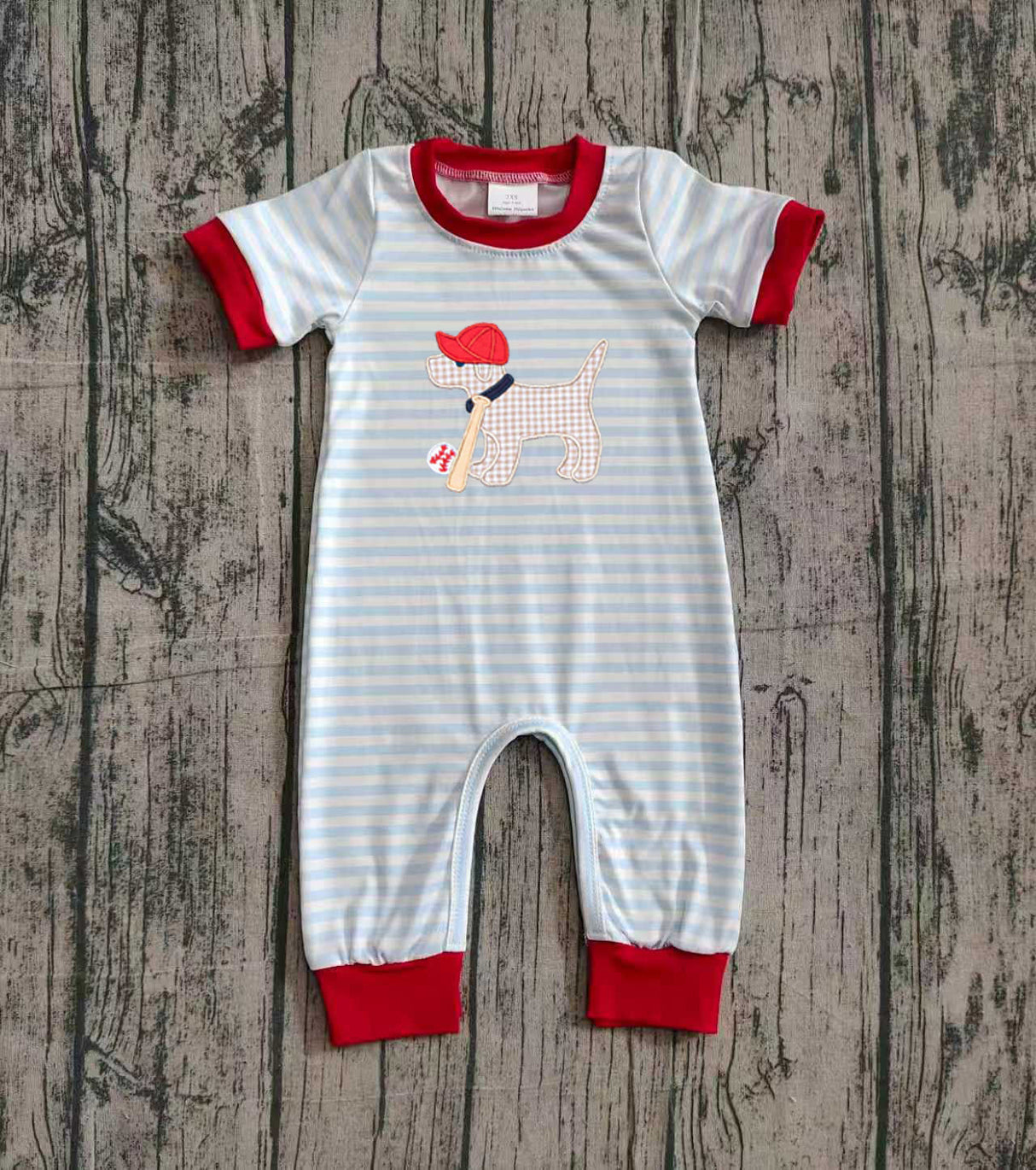 Red short sleeves stripe dog baseball baby boy romper