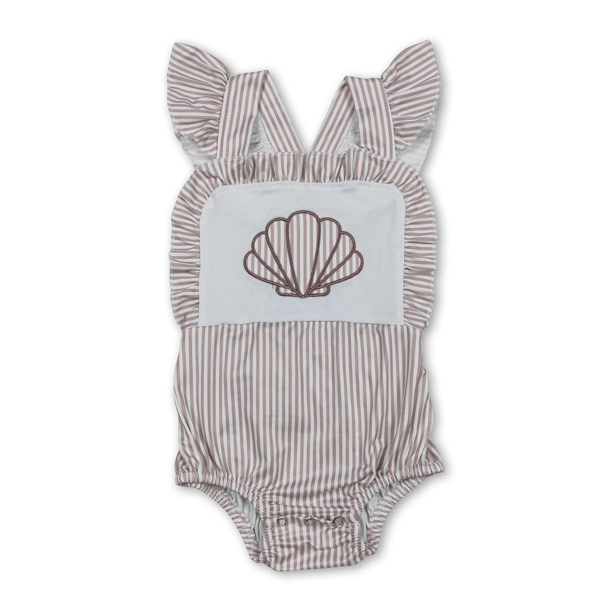 Stripe flutter sleeves shell baby girls romper