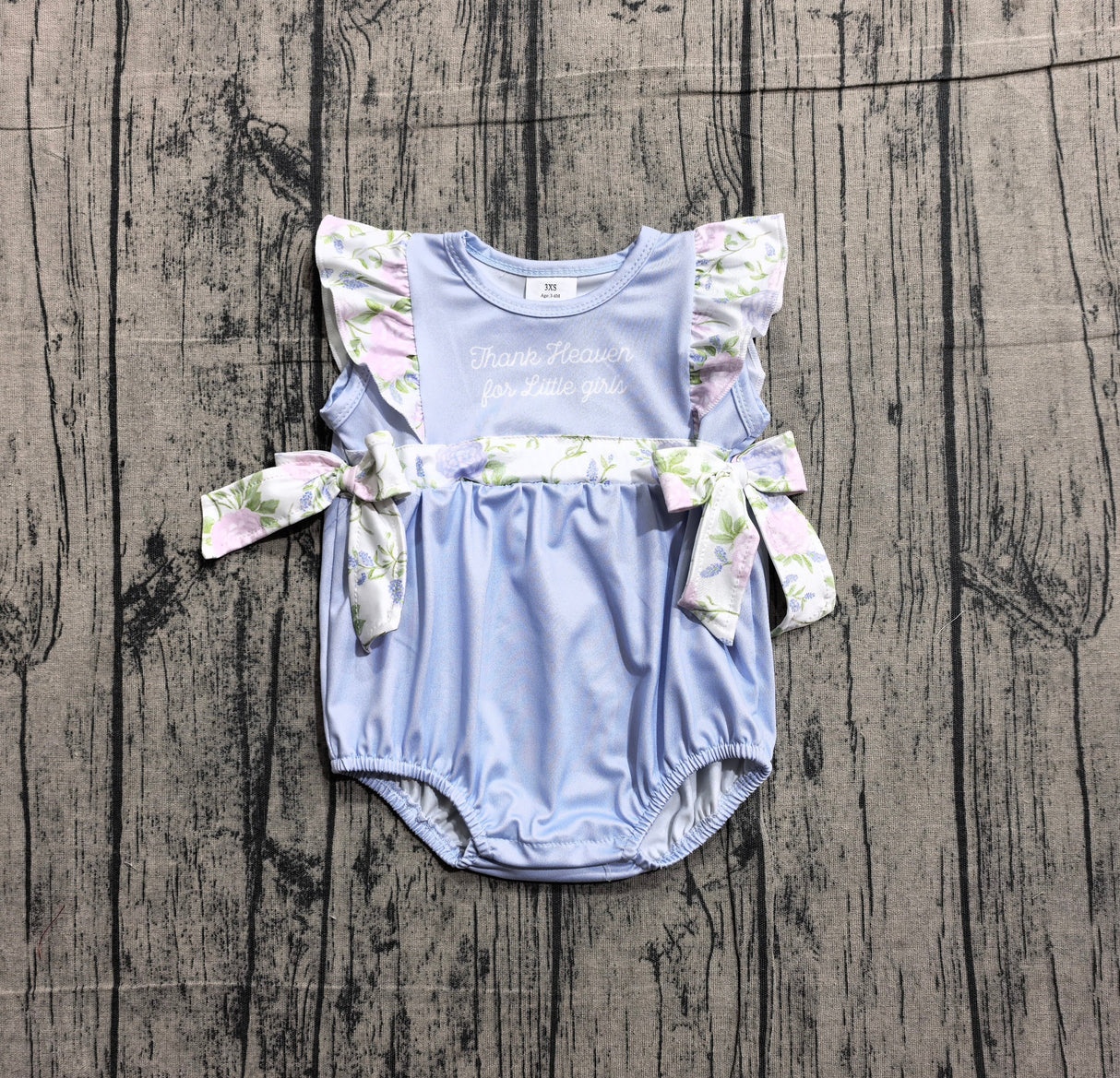 Thank heaven for little girls floral bow baby romper