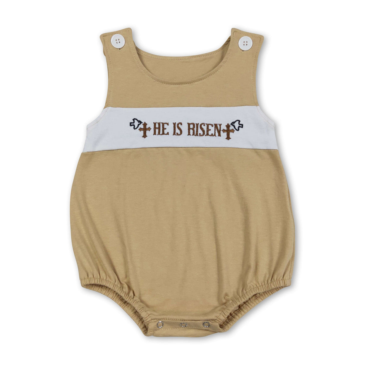 Sleeveless He is risen cross baby boy Easter romper