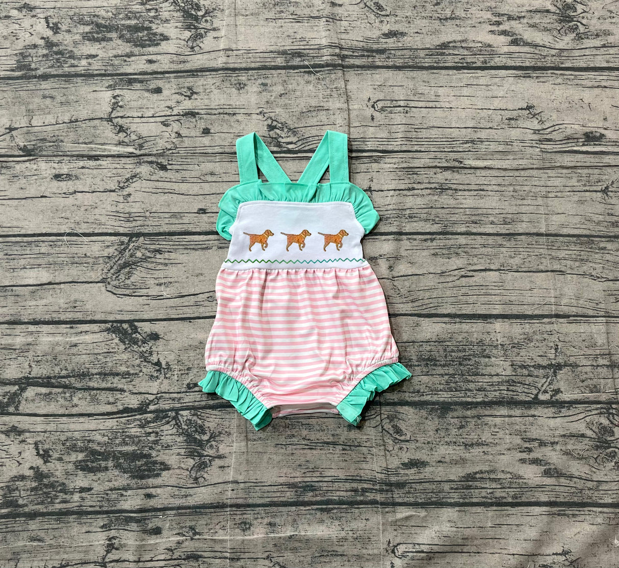Ruffle straps dog stripe baby girls summer romper