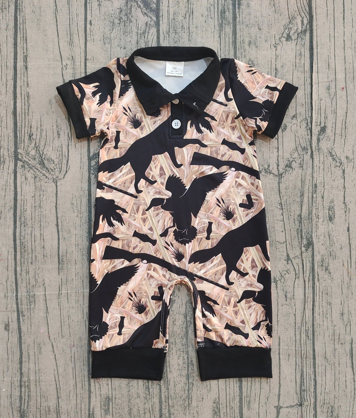 Short sleeves camo duck call baby boy polo romper