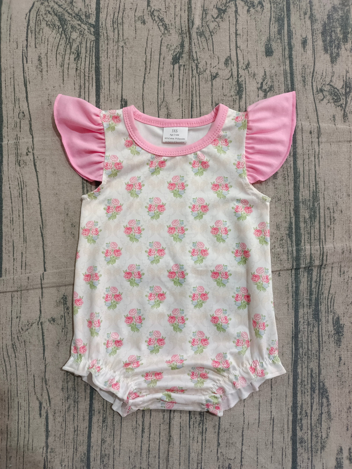 Pink flutter sleeves floral baby girls summer romper