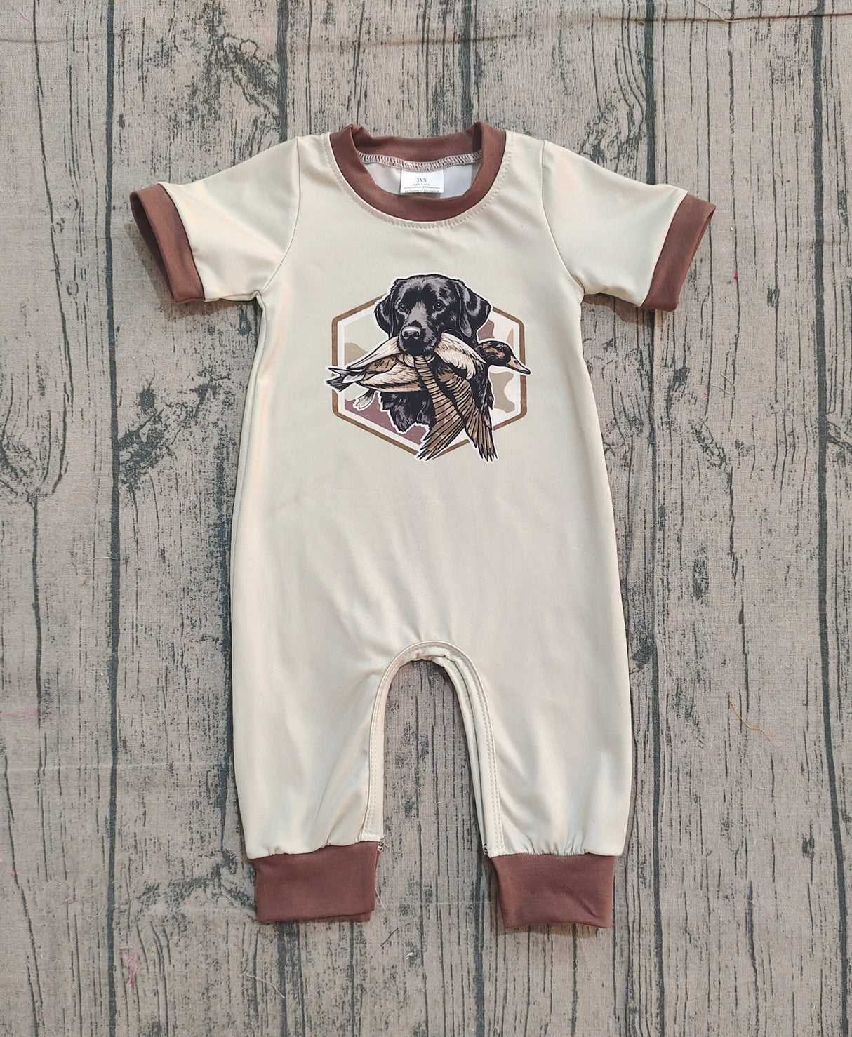 Short sleeves camo duck dog baby boy romper